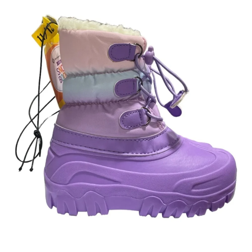 💙 2/$15 Girls Insulated Pull On Snow Boots Purple 9/10
